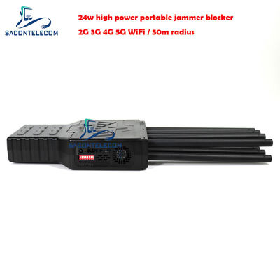 28W Hochleistungs-8-Kanal-tragbares Signalstörgerät mit 50m Radius für Handy- und WLAN-Blockierung