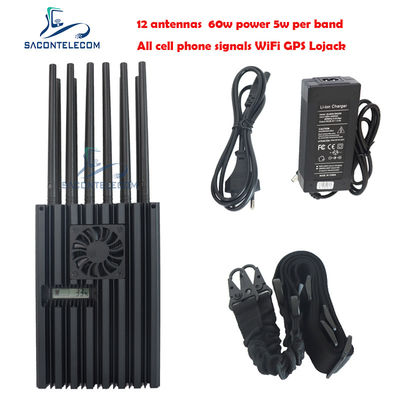 60W Hochleistungs-Portable Jammer mit 40m Radius und 12 Kanälen für 2G 3G 4G 5G WiFi GPS Lojack