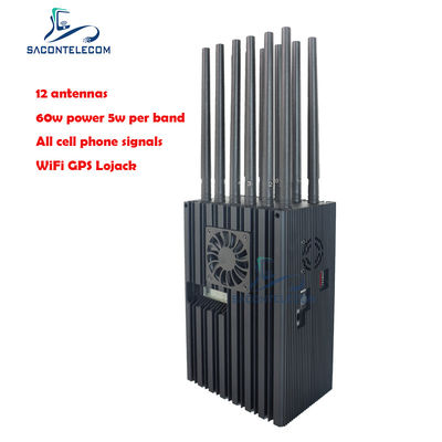 60W Hochleistungs-Portable Jammer mit 40m Radius und 12 Kanälen für 2G 3G 4G 5G WiFi GPS Lojack