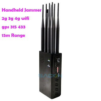 Portable 8-Bands Mobile Signal Jammer mit 8000mAh-Batterie und verstellbarem Dip-Switch für 2G 3G 4G GPS WiFi-Blocking