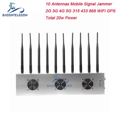 10 Kanäle 24 Stunden arbeiten 3 Kühlventilatoren Wireless Signal Jammer Blocker für 5G GPS WiFi VHF UHF