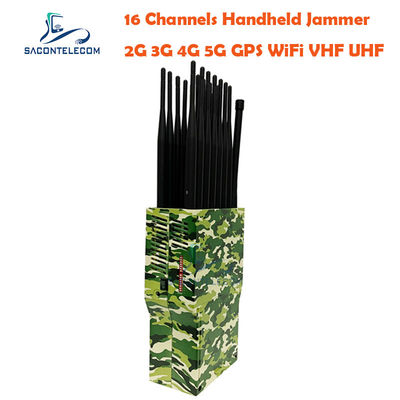 21W Ausgangsleistung Portable Signal Jammer mit 30m Störbereich und 16 Antennen für GPS WiFi Bluetooth Blockierung
