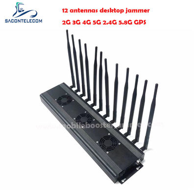 AC110V 48w Desktop Signal Jammer 2G 3G 4G 5G 2.4G 5.8G VHF UHF 12 Bands